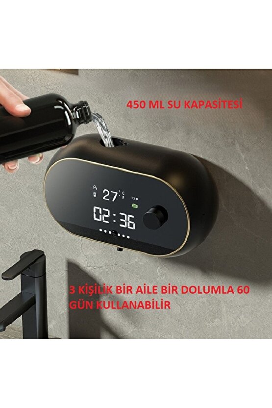 Modern Stil Duvara Monte USB Şarjlı LCD Dijital Ekran Otom. Temassız Sensörlü Köpük Sabunluk 450ml