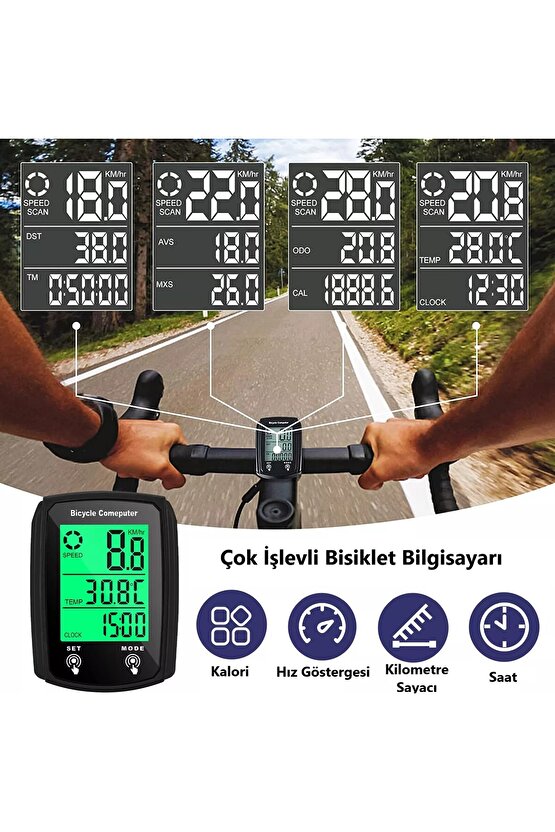 Bisiklet Hız Göstergesi Kilometre Sayacı Su Geçirmez Dijital Bisiklet Yol Bilgisayarı-19 Fonksiyonlu