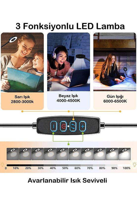Çok Fonksiyonlu Akrobat  Klipsli Masa Lambası Ayarlanabilir Işık Seviyeli LED Çalışma Lambası