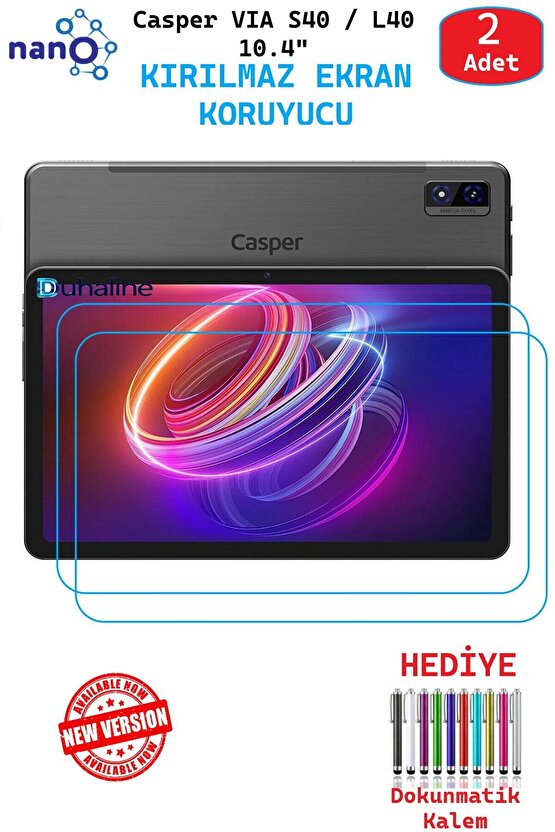 2 ADET Casper VIA S40 L40 10.4 Tablet Tam Uyumlu Ekran Koruyucu Şeffaf Cam Nano HD Esnek Kırılmaz