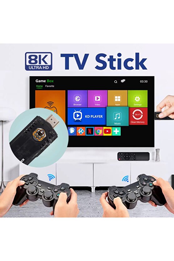 Yeni Versiyon 8K Ultra HD Game Box+Android TV 36500 Oyunlu 5g 64 GB Tv Game Stick Oyun Konsolu+2 Kol