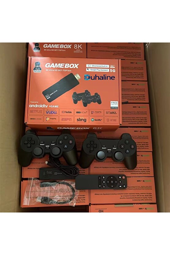 Yeni Versiyon 8K Ultra HD Game Box+Android TV 36500 Oyunlu 5g 64 GB Tv Game Stick Oyun Konsolu+2 Kol