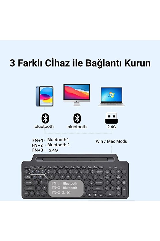 Bluetooth&Wireless Kablosuz Standlı Klavye Tablet Telefon Pc Tv Laptop Mac Uyumlu Numerik Sessiz Tuş