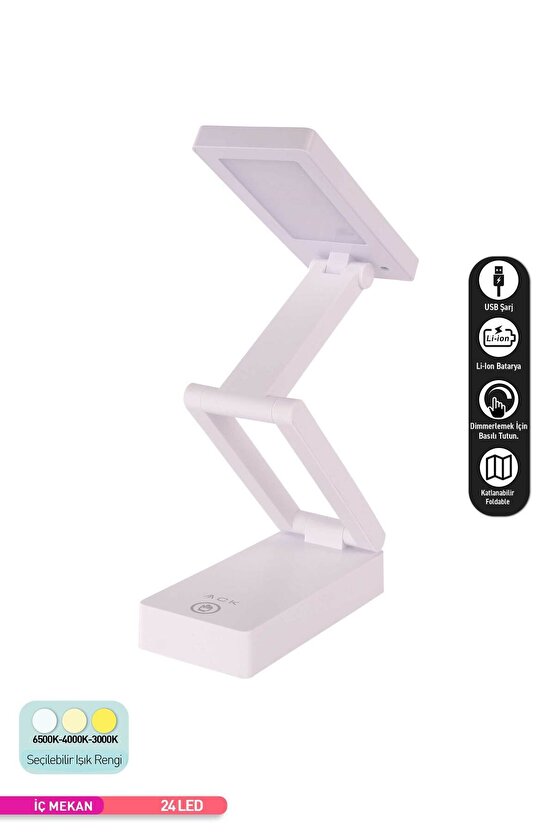 Şarjlı Katlanabilir LED Masa Lambası, Şiddeti Ayarlanabilir Dokunmatik Işık, Çalışma Okuma Işığı