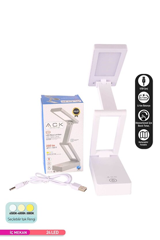 Şarjlı Katlanabilir LED Masa Lambası, Şiddeti Ayarlanabilir Dokunmatik Işık, Çalışma Okuma Işığı