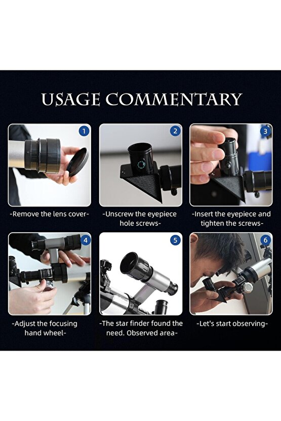3 Lensli 40x Yakınlaştırma Astronomin Monoküler Eğitici Teleskop Gece Görüş Ay Doğa Gözlem+Tripod