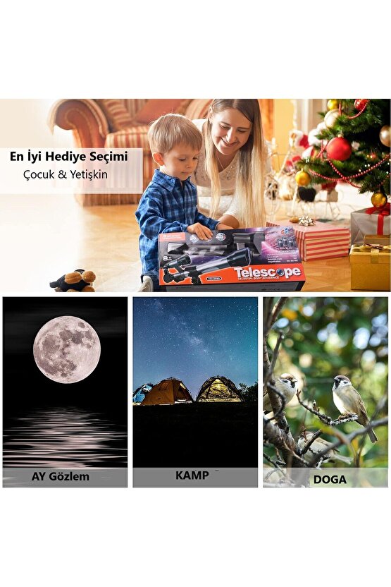 3 Lensli 40x Yakınlaştırma Astronomin Monoküler Eğitici Teleskop Gece Görüş Ay Doğa Gözlem+Tripod