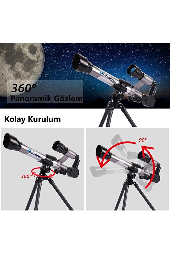 3 Lensli 40x Yakınlaştırma Astronomin Monoküler Eğitici Teleskop Gece Görüş Ay Doğa Gözlem+Tripod
