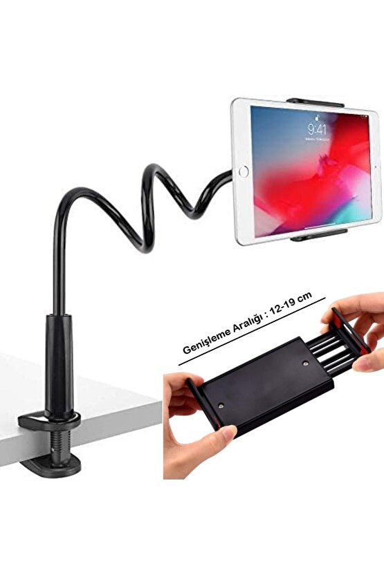 Masa Kenarı Akrobat Telefon Ve Tablet Tutucu Standı 360 Derece Oynar Başlıklı-Siyah