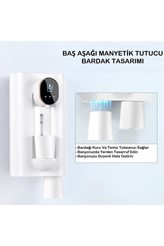 Otomatik Ağız Bakım Suyu Gargara Dispanseri 3 Modlu Şarjlı 540ml Kapasiteli 2 Manyetik Bardak
