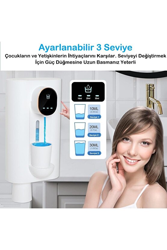 Otomatik Ağız Bakım Suyu Gargara Dispanseri 3 Modlu Şarjlı 540ml Kapasiteli 2 Manyetik Bardak