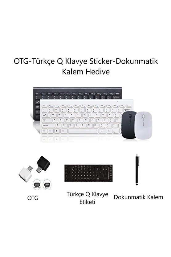 Samsung Galaxy Tab A9 SM-X110 8.7 Uyumlu Kablosuz Taşınabilir Q Klavye Ve Mouse Set BEYAZ