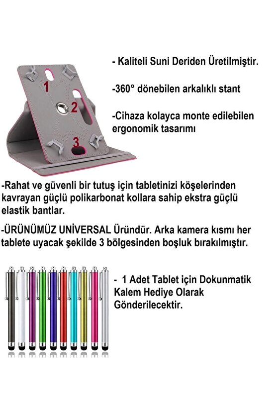 Casper Via L40 10.4 Standlı Tablet Kılıfı+Nano Kırılmaz Ekran Koruyucu+Dokunmatik Kalem