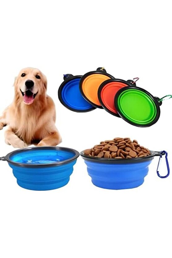 Katlanabilir Evcil Hayvan MamaSu Kasesi Silikon Katlanabilir Köpek Mama Kasesi (350 ml) (Mavi)