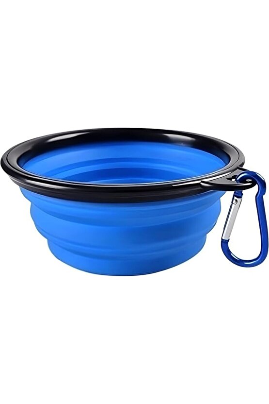 Katlanabilir Evcil Hayvan MamaSu Kasesi Silikon Katlanabilir Köpek Mama Kasesi (350 ml) (Mavi)