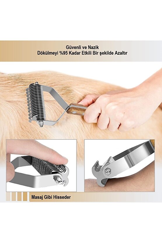 Ahşap Saplı Çift Taraflı Kedi Köpek Bakım Kıtık Tüy Topak Açıcı Metal Dişli Evcil Hayvan Tarağı