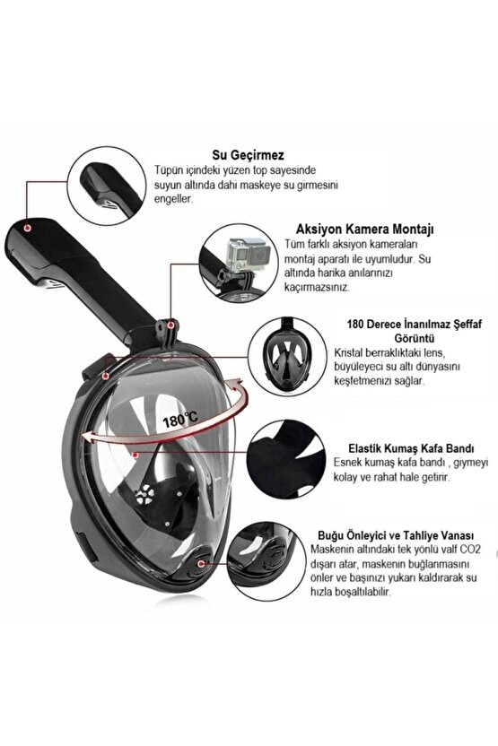 Tam Yüz Dalış Maskesi Buğu Önleyici Şnorkel Fullface Yüzücü Maskesi