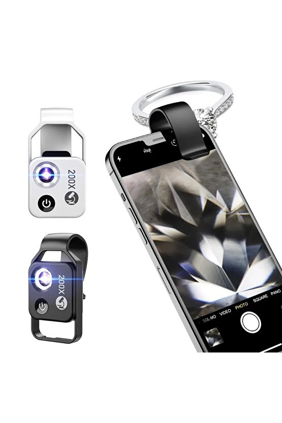 200x Hd Led Işıklı Taşınabilir Cep Telefonu Mikroskobu Cpl Lens (siyah)