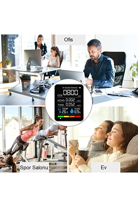 Hava Dedektörü Hava Kalite Karbondioksit Ölçüm Cihazı 5i 1 Arada