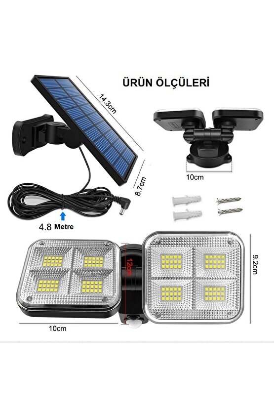 Solar Led Hareket Sensörlü Bahçe Aydınlatması Su Geçirmez 120 Ledli Güneş Enerjili Lamba