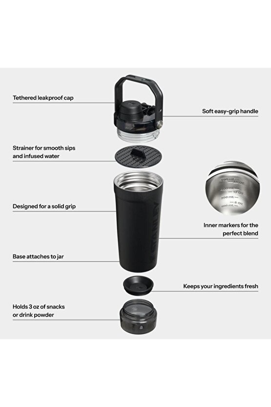 The Activate Shaker 0.6L  20oz Black 2.0 Termos