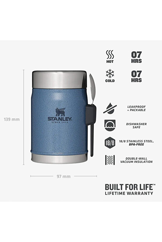 Kaşıklı 400 ml Unisex Mavi Yemek Termosu