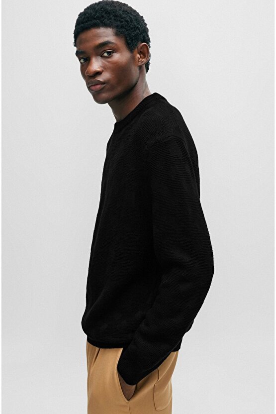 Erkek Marka Logolu Uzun Kollu Rahat Siyah Kazak 50506033-001