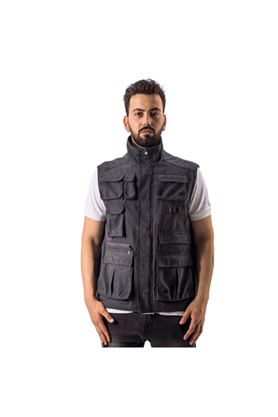 Vest Erkek Balıkçı Yelek Antrasit