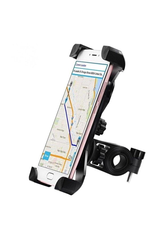 Bisiklet Motosiklet Ayarlanabilir Gidon Bağlantılı Telefon Tutucu Siyah