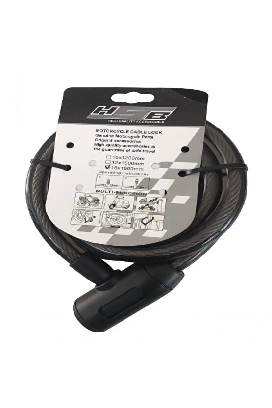 Bisiklet Çelik Halat Kilit 15x1500 Siyah A+++kalite Kilit 1,5 Mt