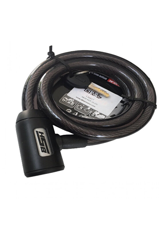 Bisiklet Çelik Halat Kilit 15x1500 Siyah A+++kalite Kilit 1,5 Mt