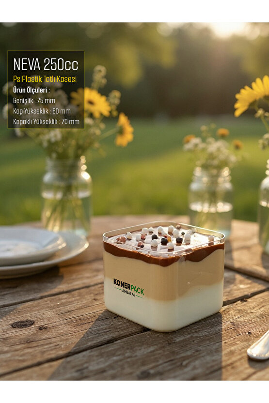 48 Adet Kapaklı Şeffaf Renk Sert Plastik Magnolya Kasesi Sütlü Tatlı Kasesi