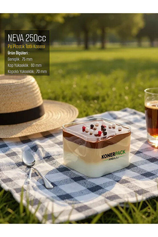 48 Adet Kapaklı Şeffaf Renk Sert Plastik Magnolya Kasesi Sütlü Tatlı Kasesi