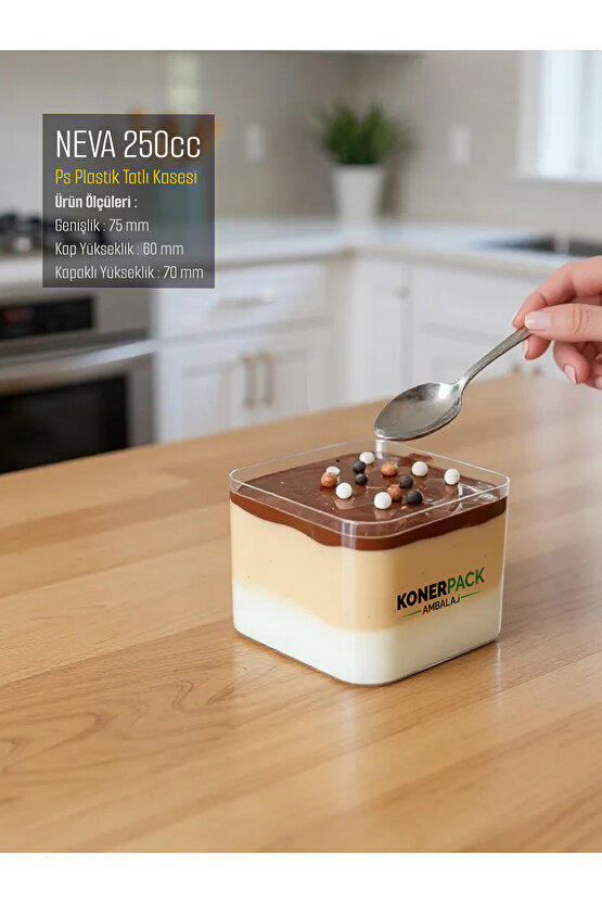 48 Adet Kapaklı Şeffaf Renk Sert Plastik Magnolya Kasesi Sütlü Tatlı Kasesi