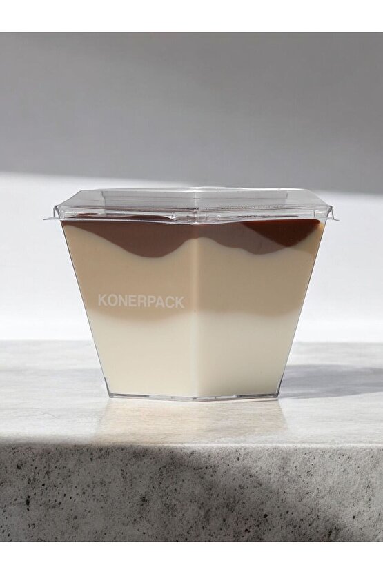 Prizma Tatlı Kasesi 100 Adet Kapak Dahil,Şeffaf Renk Magnolya kasesi,Mika Sert Plastik Tatlı Kasesi