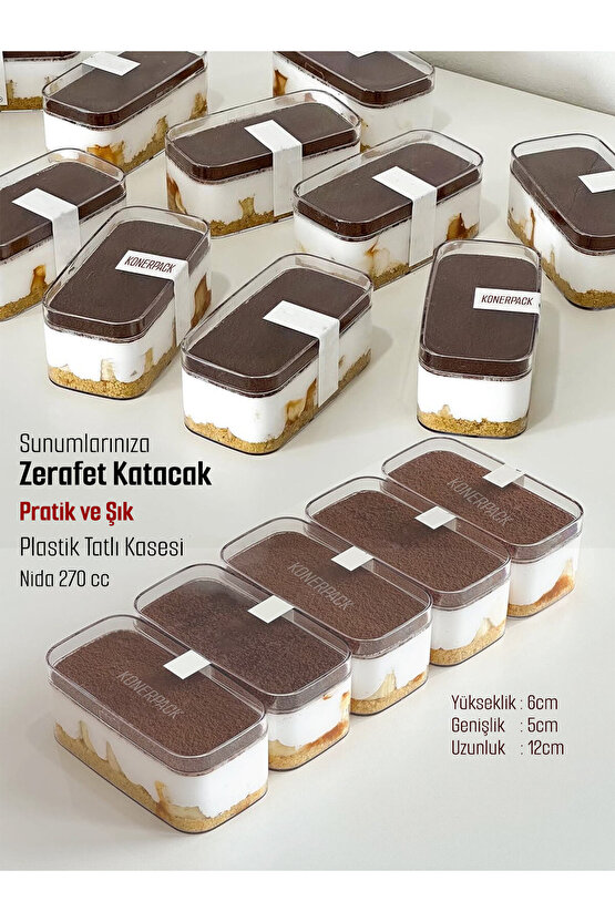 Tiramisu Cup Nida270cc 24 Adet Kapaklı Sert Plastik Şeffaf Renk