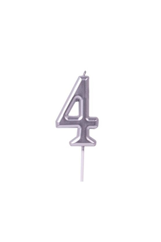 Gümüş Pasta Mumu Rakam 4 12cm