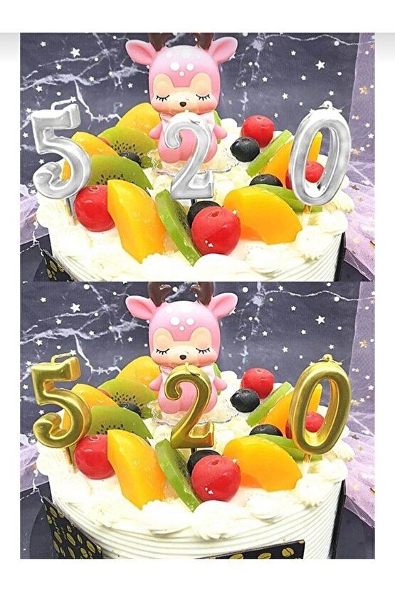 5 Yaş Rakam Mum Gold ve Gümüş Renk Seçenekli Doğum Günü Pasta Mumu