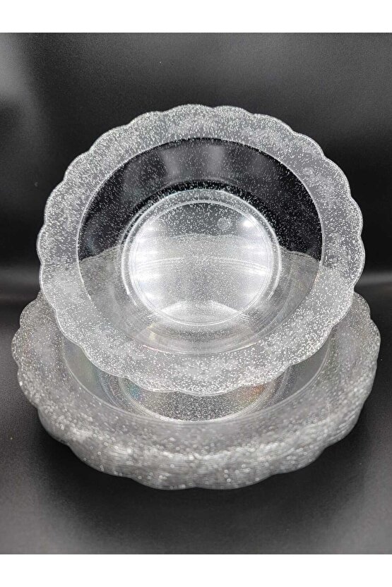 Şık 10lu Simli Gümüş Plastik Kase Takımı