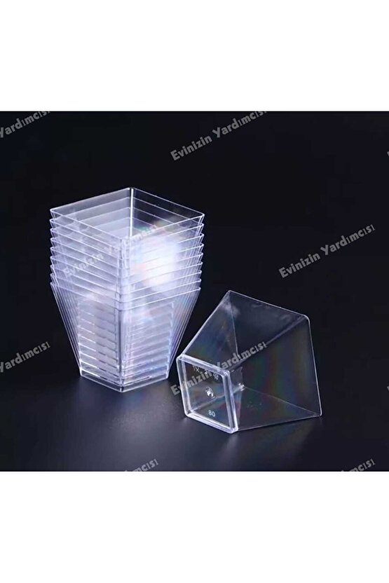 Sunumluk Magnolya & Tatlı & Cerez Plastik Kase 200 Cc Mika Kare (KUBİK) Kase 12 Kapak 12