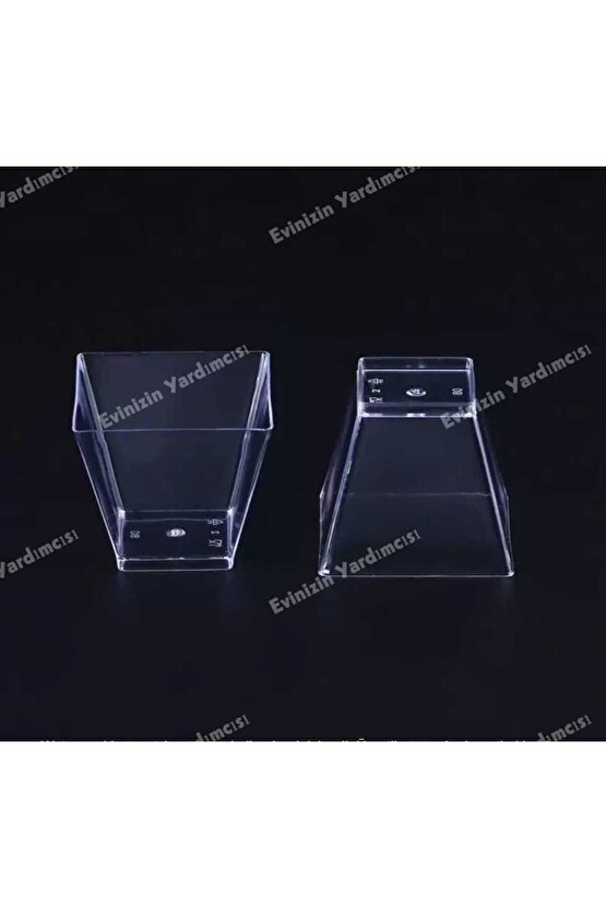 Sunumluk Magnolya & Tatlı & Cerez Plastik Kase 200 Cc Mika Kare (KUBİK) Kase 12 Kapak 12