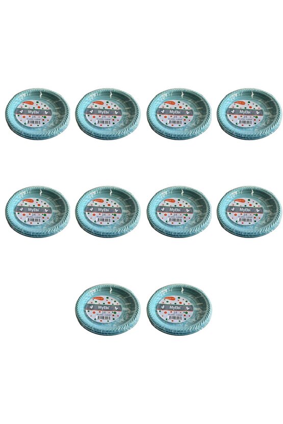 Kullan At Renkli Turkuaz Parti Davet Plastik Tabak - 22 Cm. - 25 Adetlik 10 Paket