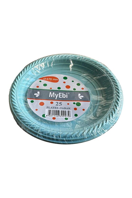 Kullan At Renkli Turkuaz Parti Davet Plastik Tabak - 22 Cm. - 25 Adetlik 10 Paket