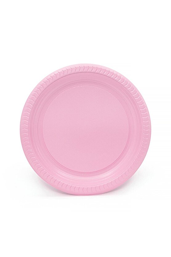 Kullan At Renkli Pembe Parti Davet Plastik Tabak - 22 Cm. - 25 Adetlik 3 Paket