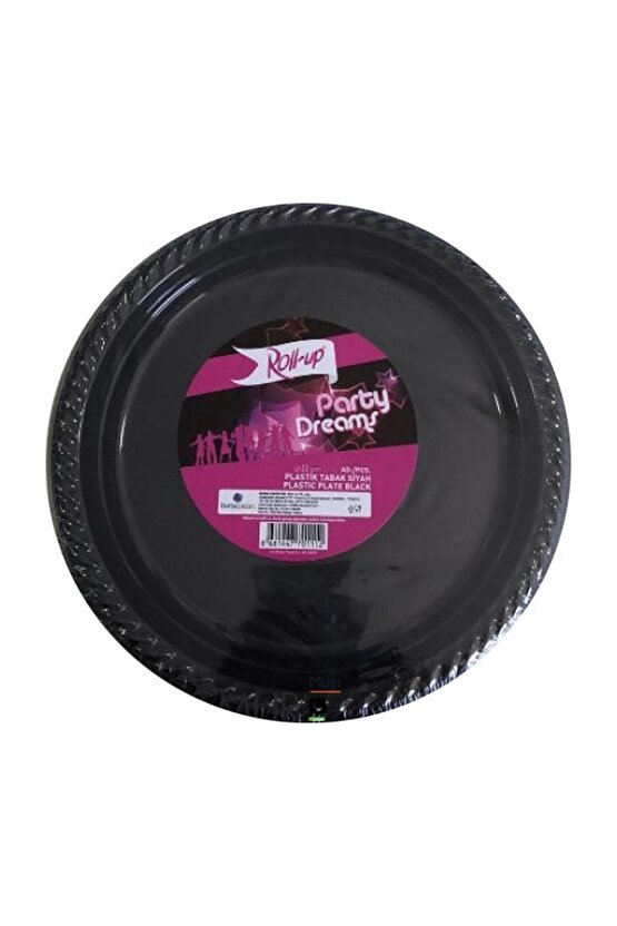 Kullan At Renkli Siyah Parti Davet Plastik Tabak - 22 Cm. - 25 Adetlik 10 Paket