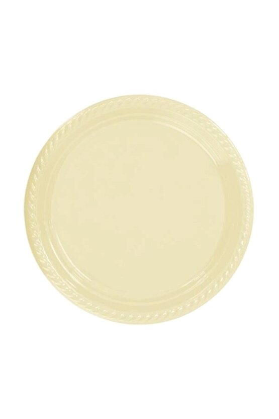 Krem Renk Plastik Tabak Çap 22 cm 25 Adet 1 Paket