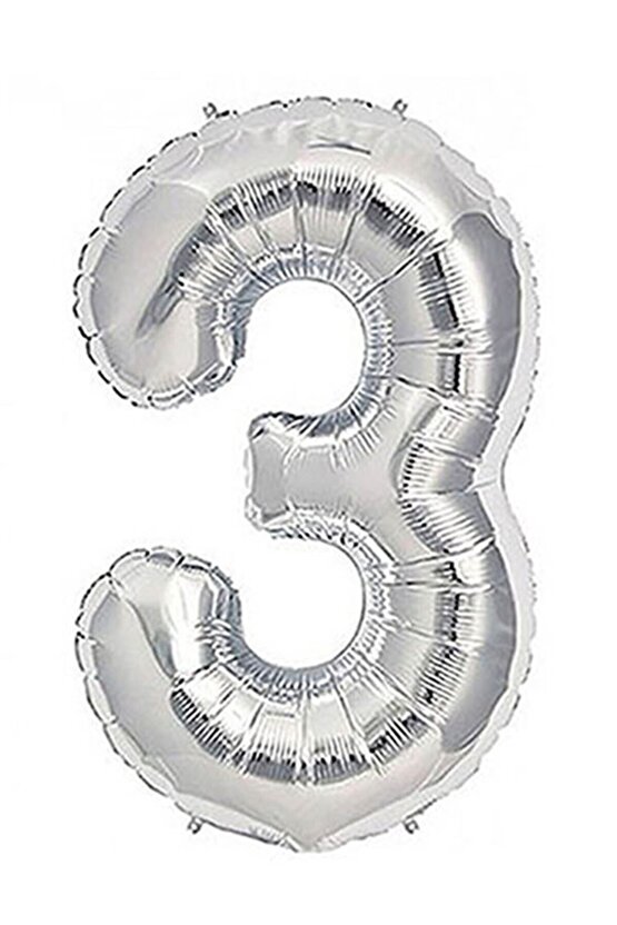 3 Rakam Silver Folyo Balon Sayılı Balon 100 Cm Dev Boy