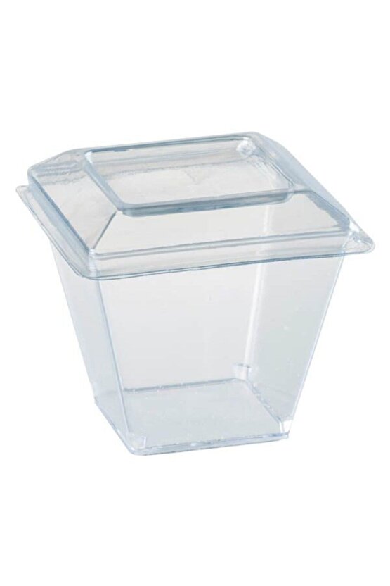 Kristal Plastik 200 Cc Kübik Kase Kapaklı (30 ADET)