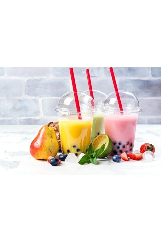 Plastik Pet Bardak Kapaklı Şeffaf Milkshake Bardağı 350 Cc 50 Li Kapaklı