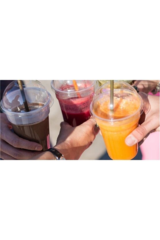 Plastik Şeffaf Bardak Kapaklı 300ml cc Milkshake Bardağı 100 Adet